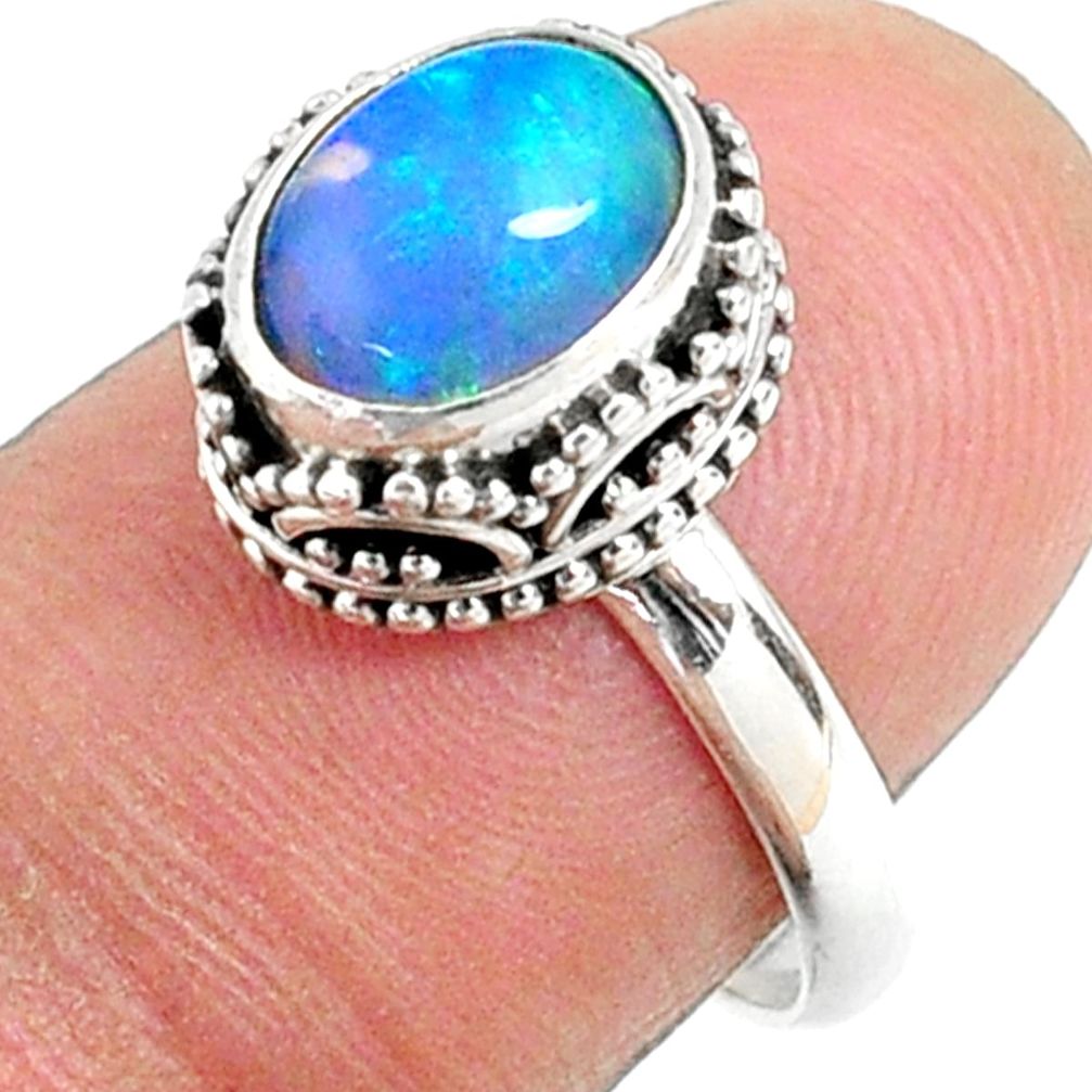 2.92cts natural ethiopian opal 925 sterling silver solitaire ring size 7 r64497