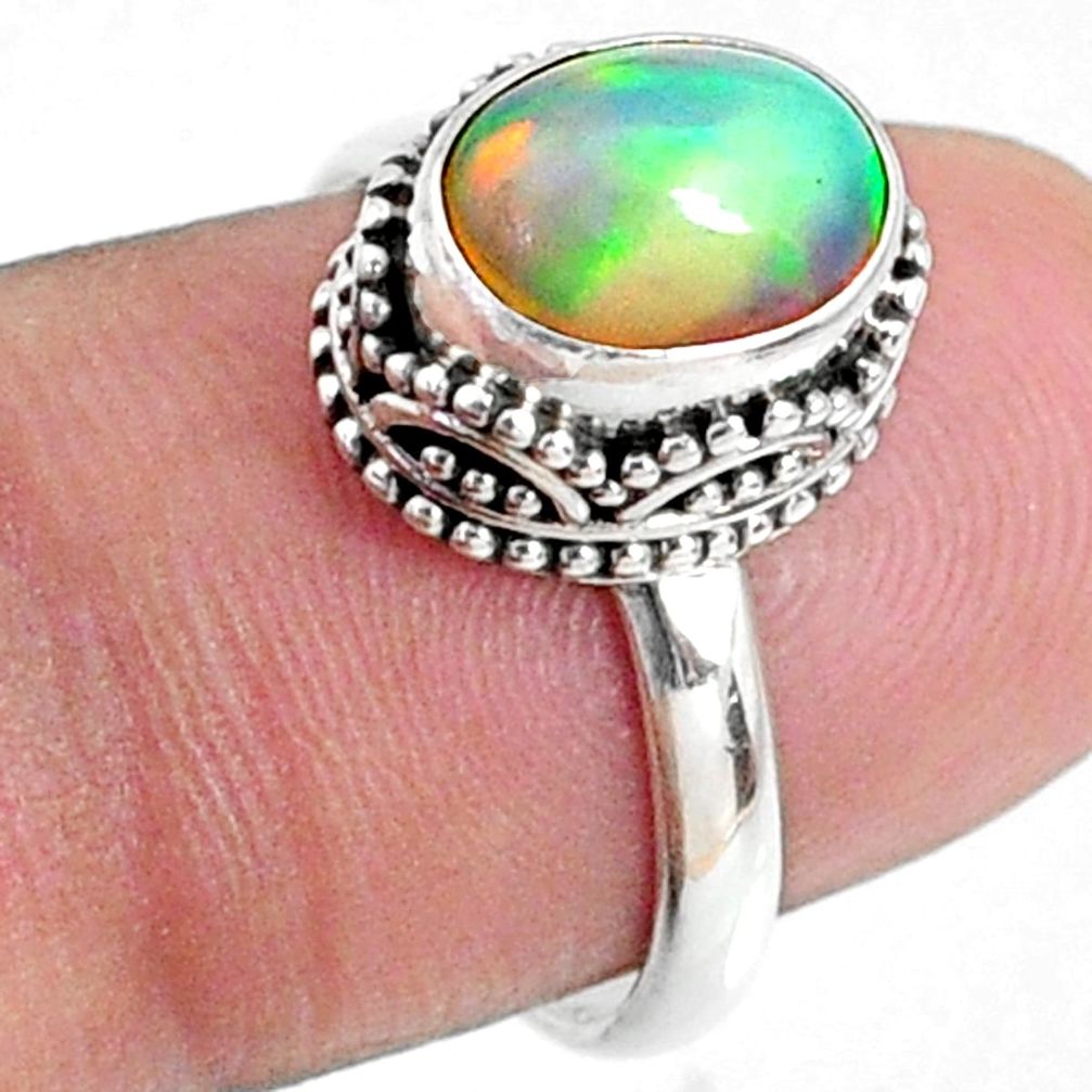3.07cts natural ethiopian opal 925 sterling silver solitaire ring size 7 r64540