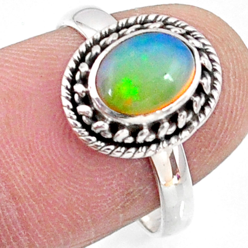 2.27cts natural ethiopian opal 925 sterling silver solitaire ring size 7 r64547