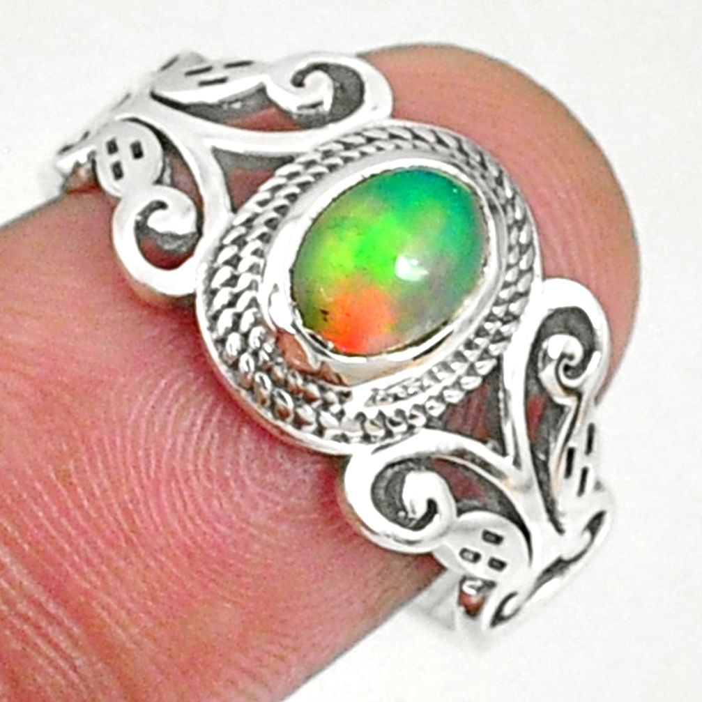 1.57cts natural ethiopian opal 925 sterling silver solitaire ring size 7 r68592