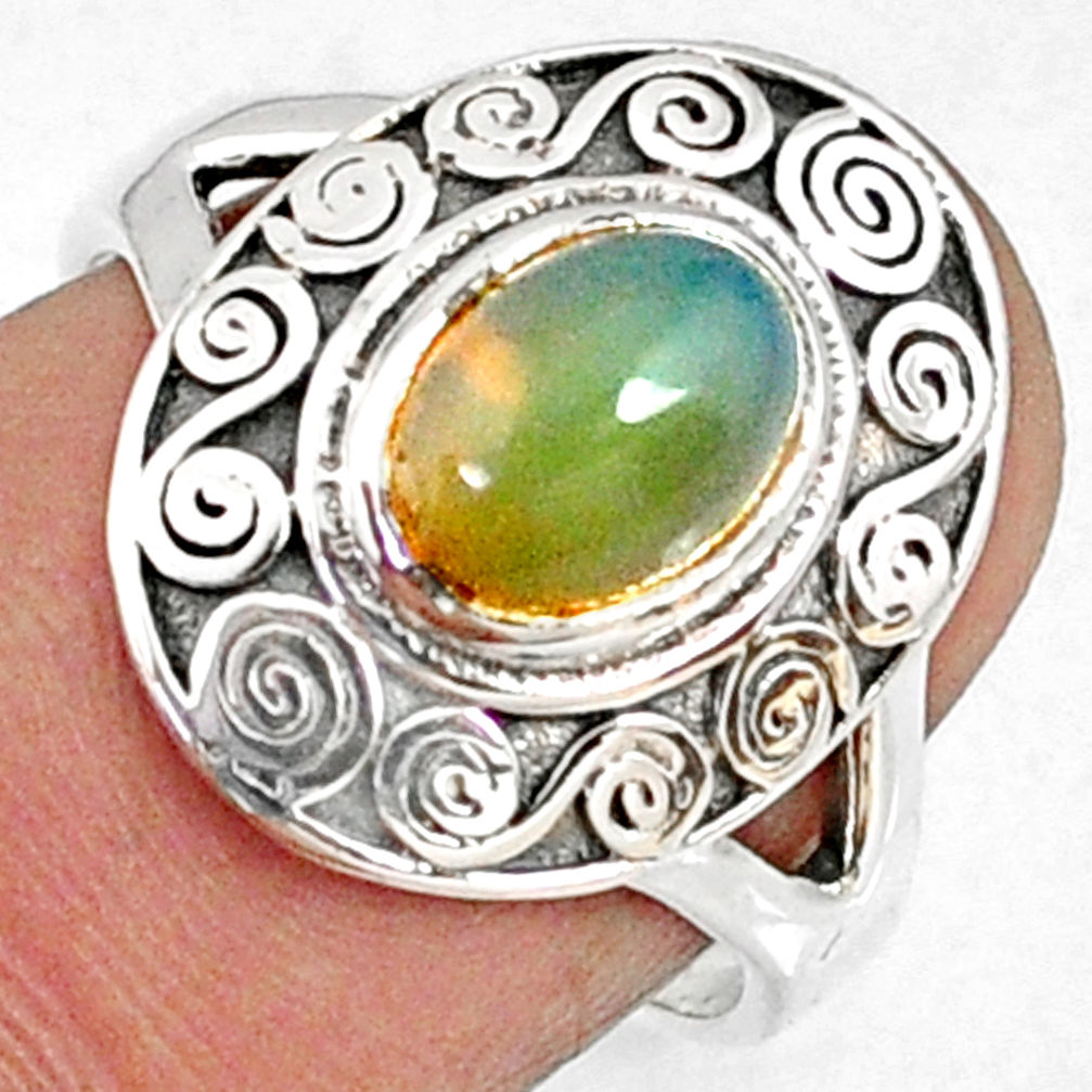 1.92cts natural ethiopian opal 925 sterling silver solitaire ring size 7 r68892