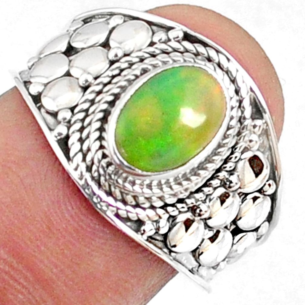 2.17cts natural ethiopian opal 925 sterling silver solitaire ring size 7 r69018