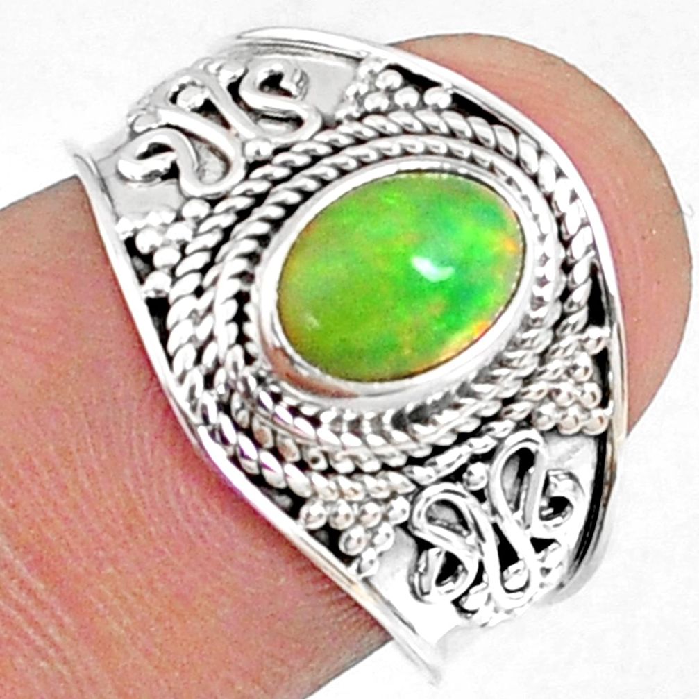 1.96cts natural ethiopian opal 925 sterling silver solitaire ring size 7 r69025