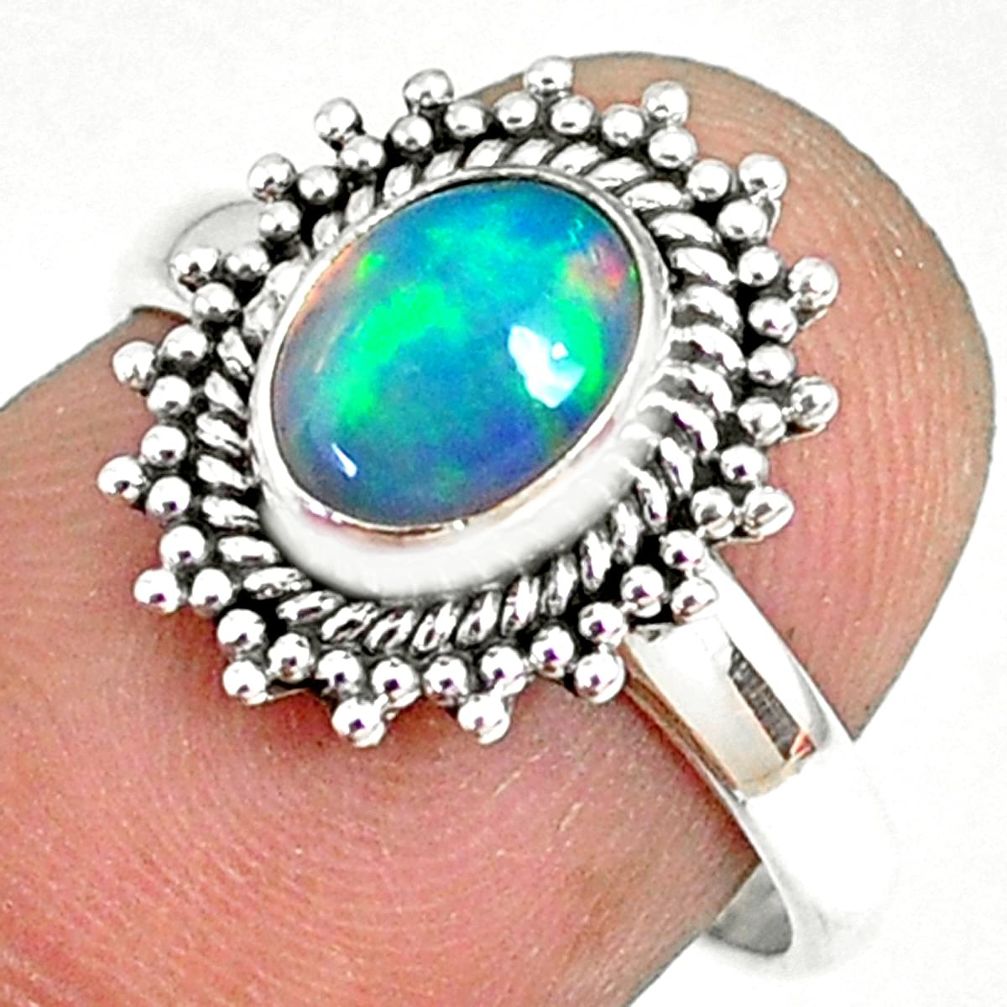 2.11cts natural ethiopian opal 925 sterling silver solitaire ring size 7 r75282