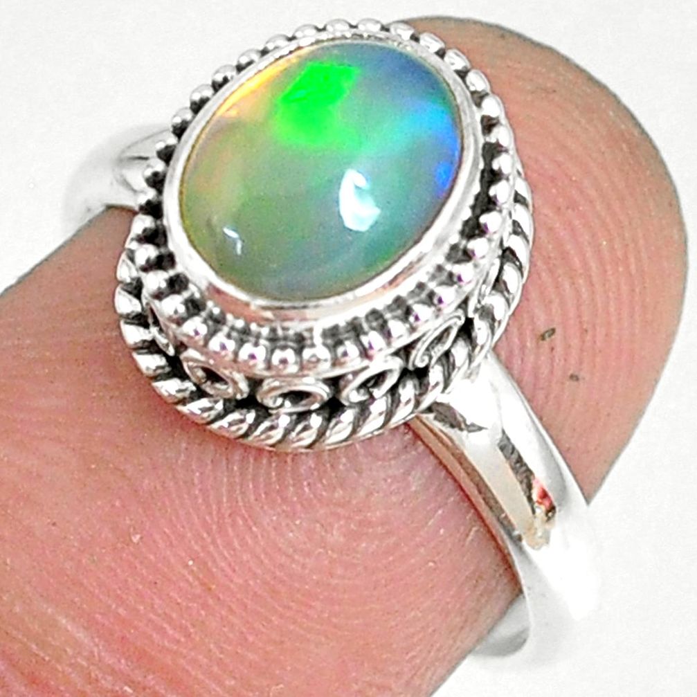2.02cts natural ethiopian opal 925 sterling silver solitaire ring size 7 r75350