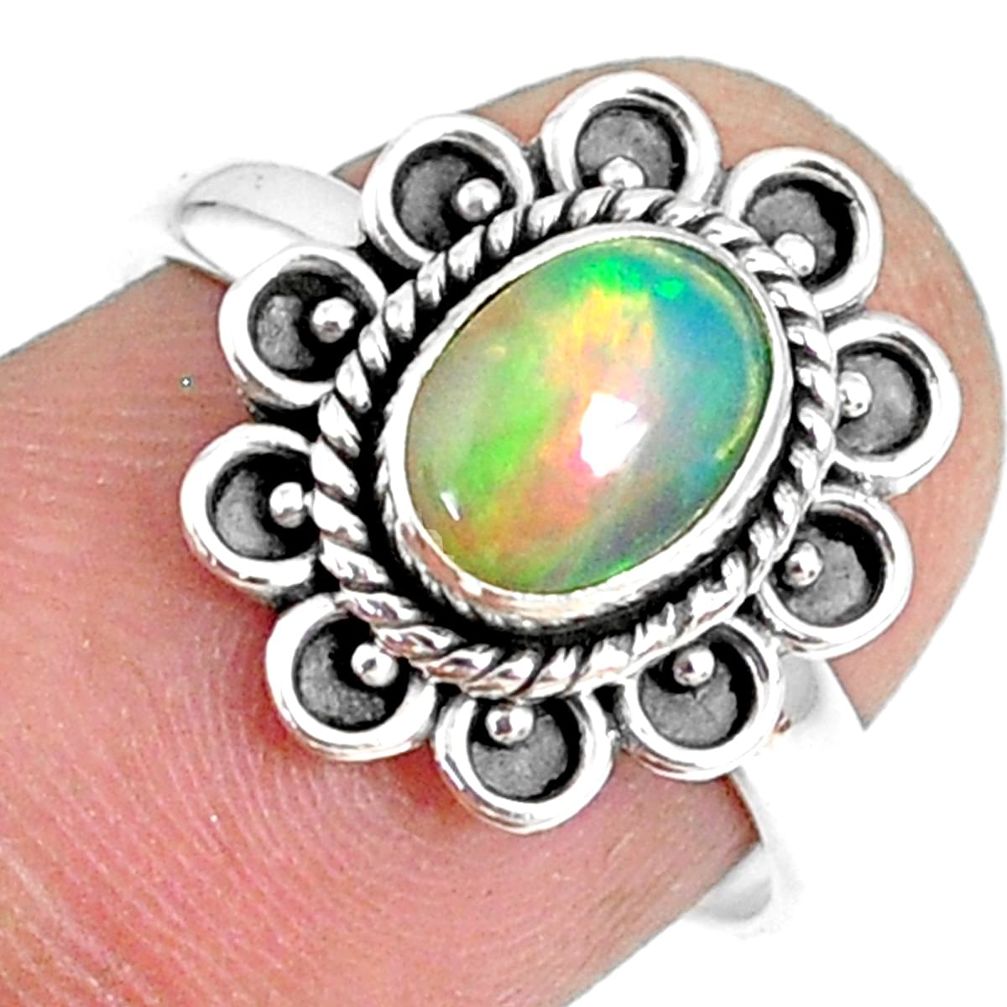 1.94cts natural ethiopian opal 925 sterling silver solitaire ring size 7 r75387