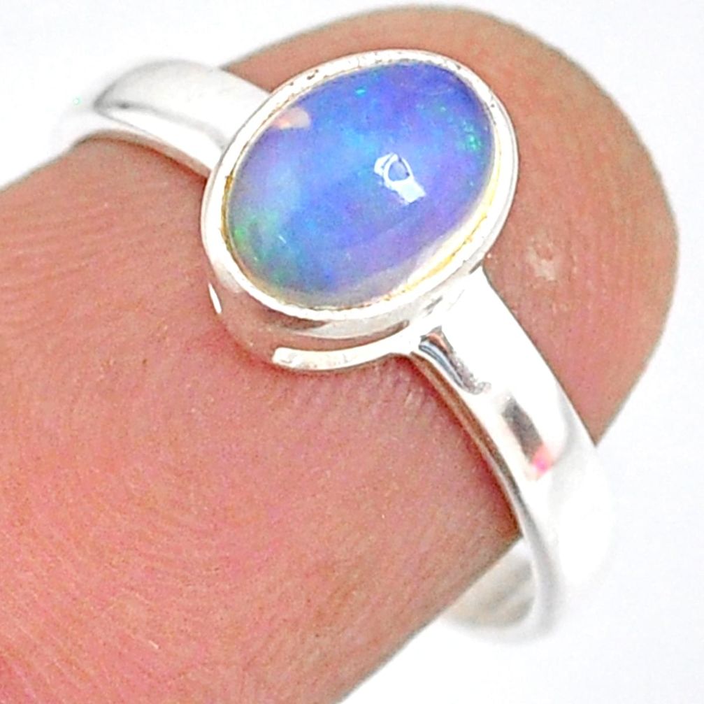 1.82cts natural ethiopian opal 925 sterling silver solitaire ring size 7 r83735