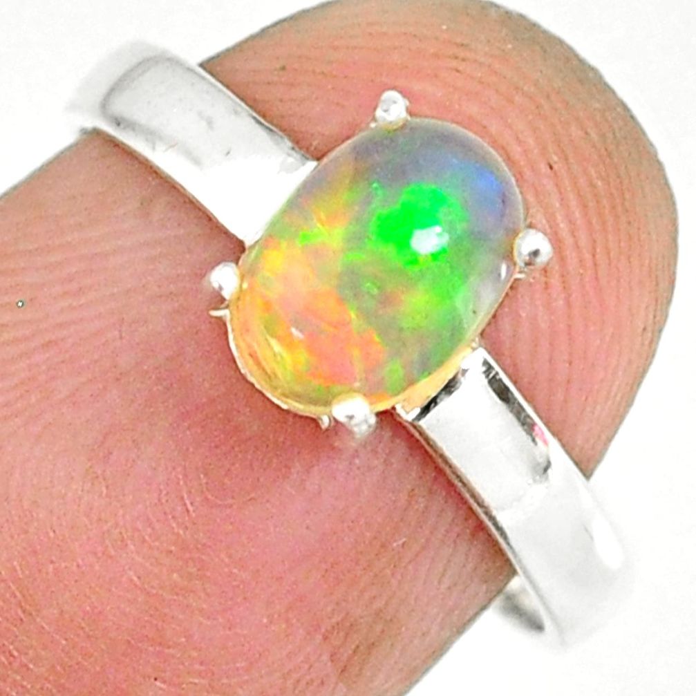 2.08cts natural ethiopian opal 925 sterling silver solitaire ring size 7 r83986