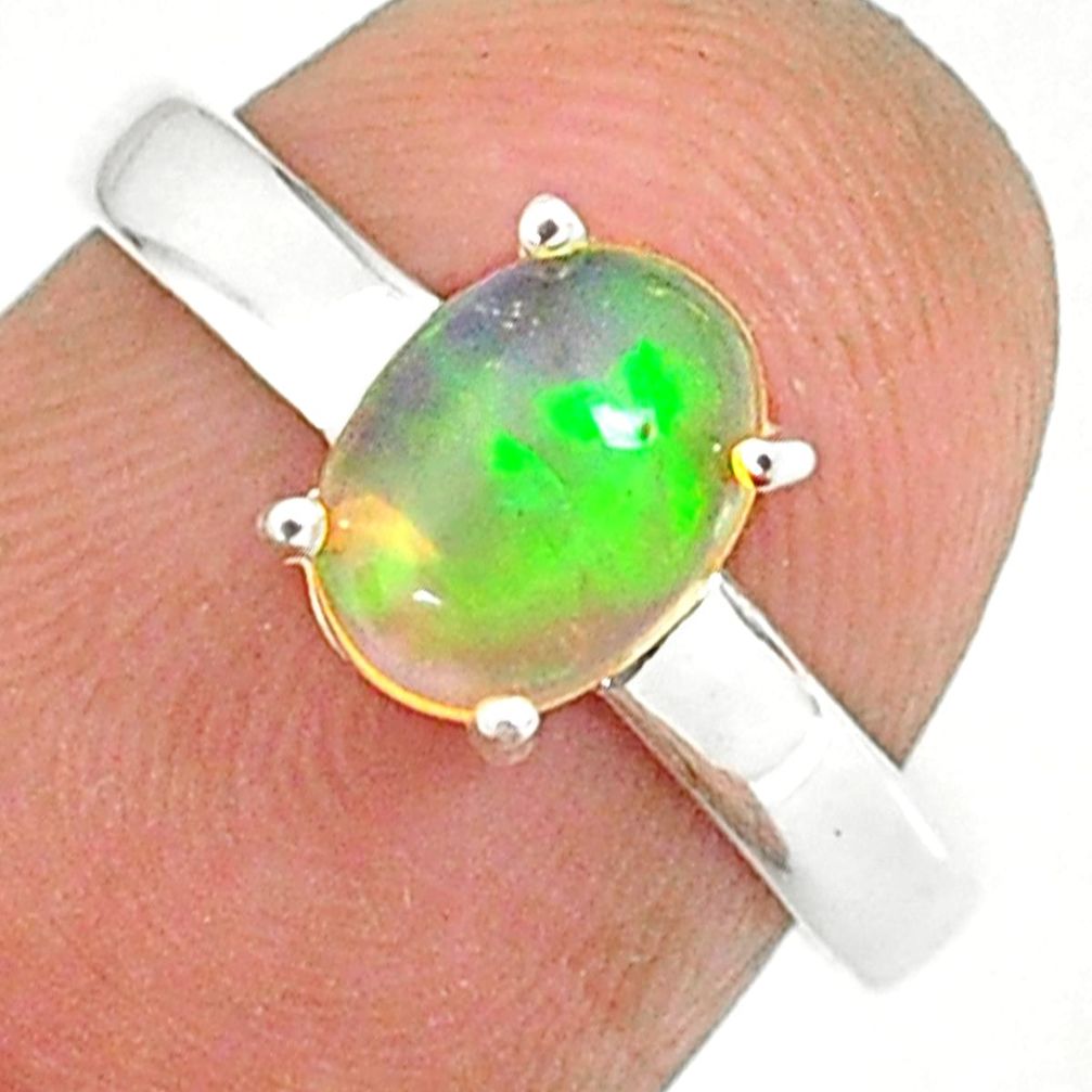 2.08cts natural ethiopian opal 925 sterling silver solitaire ring size 7 r84017