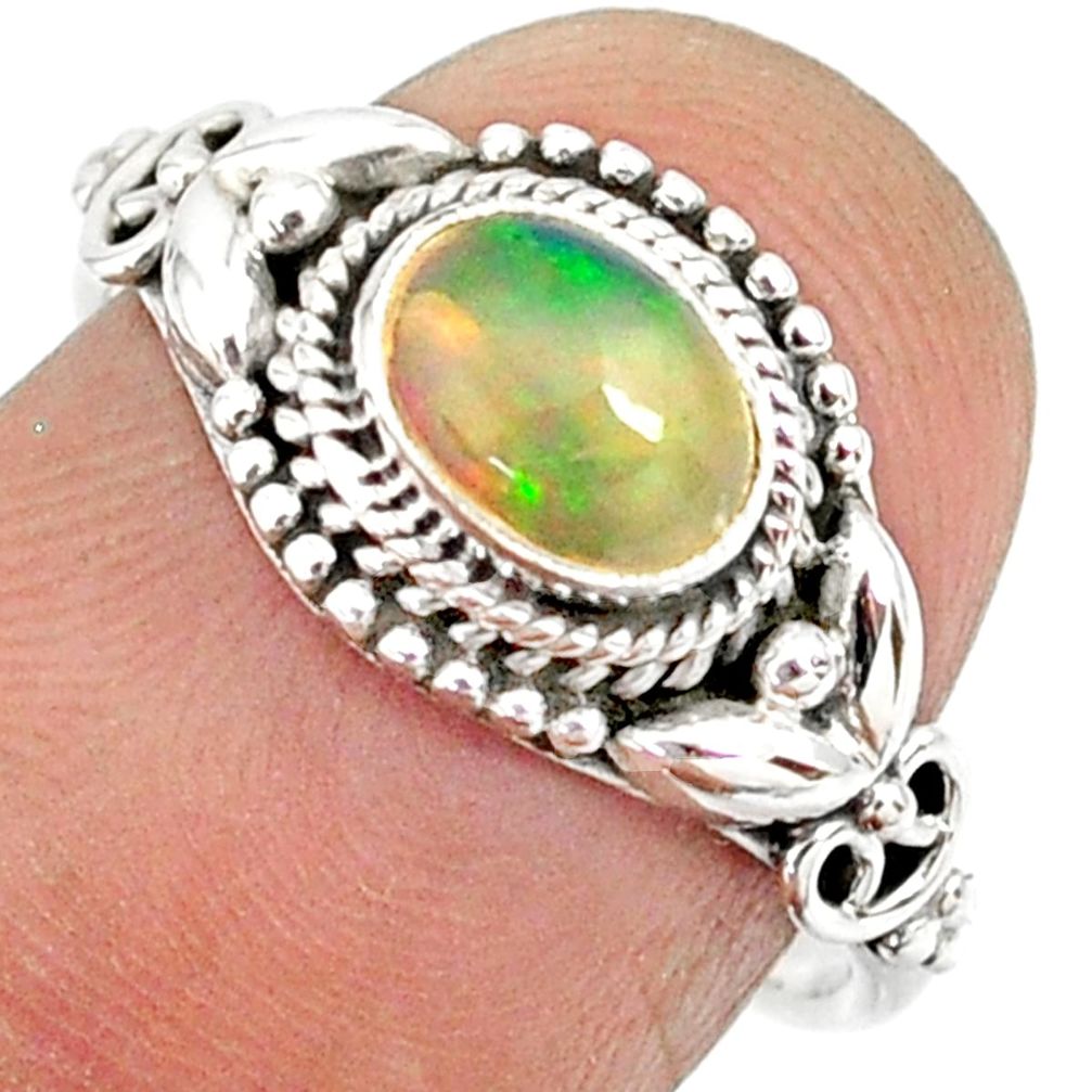 1.48cts natural ethiopian opal 925 sterling silver solitaire ring size 7 r85453