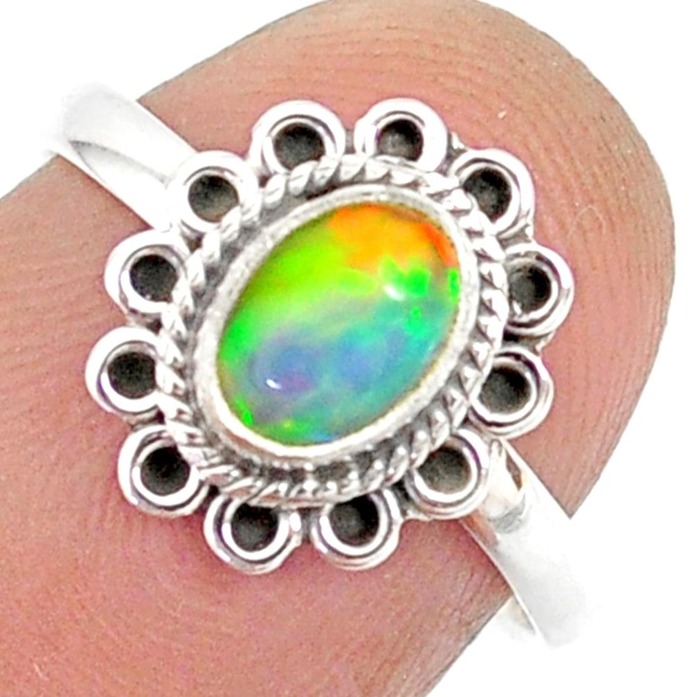 1.36cts natural ethiopian opal 925 sterling silver solitaire ring size 7 r85478