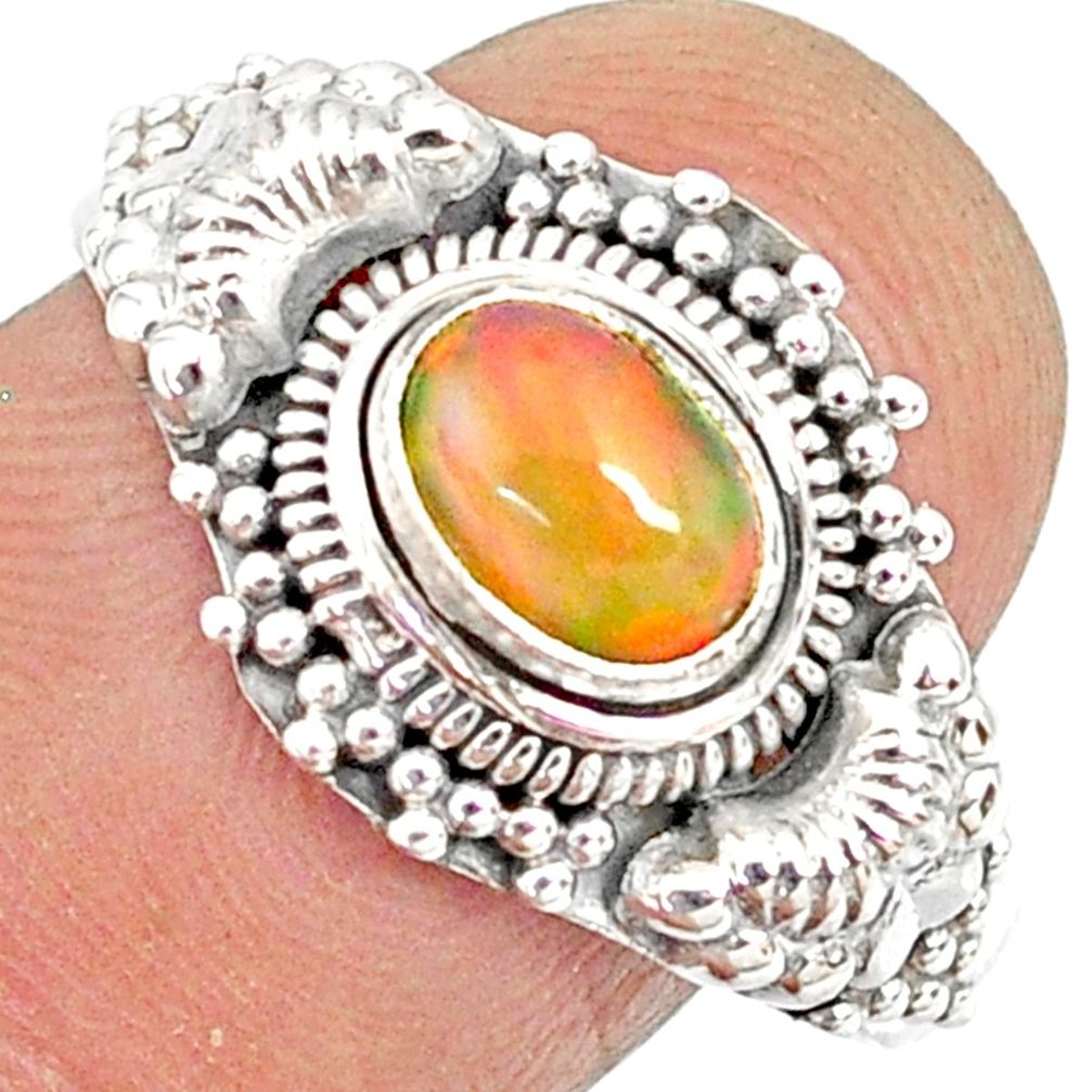 1.47cts natural ethiopian opal 925 sterling silver solitaire ring size 7 r85486