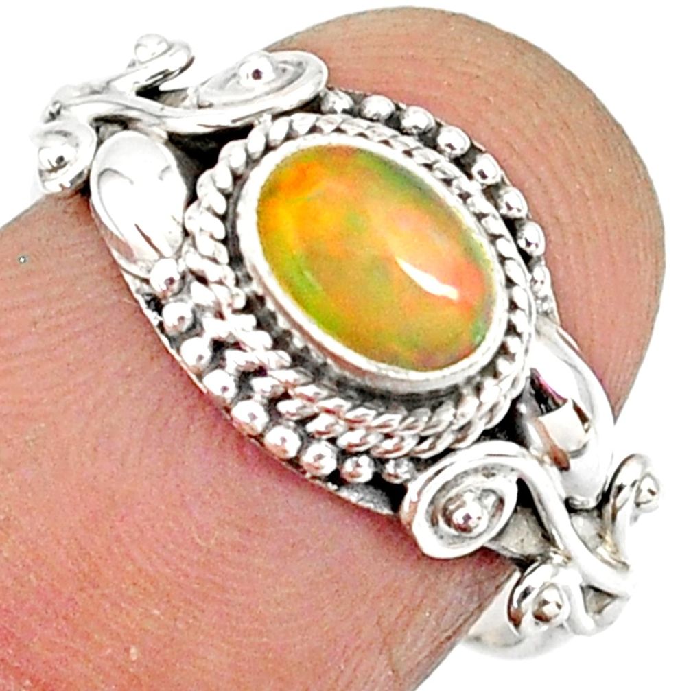 1.47cts natural ethiopian opal 925 sterling silver solitaire ring size 7 r85496