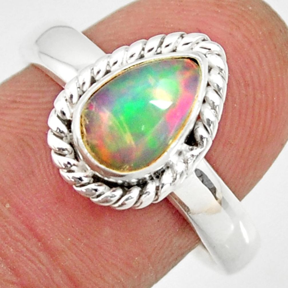 2.35cts natural ethiopian opal 925 sterling silver solitaire ring size 8 r26296