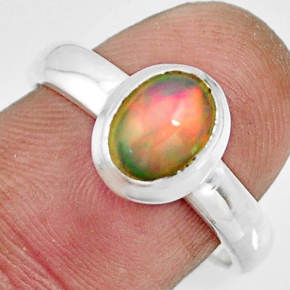 2.13cts natural ethiopian opal 925 sterling silver solitaire ring size 8 r26334