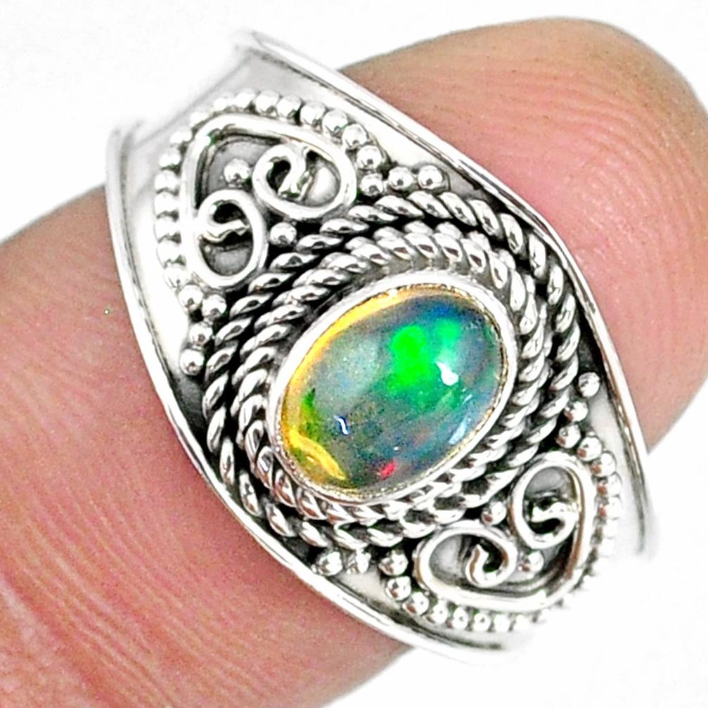 1.56cts natural ethiopian opal 925 sterling silver solitaire ring size 8 r59013