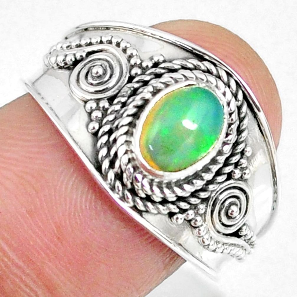 1.60cts natural ethiopian opal 925 sterling silver solitaire ring size 8 r59043