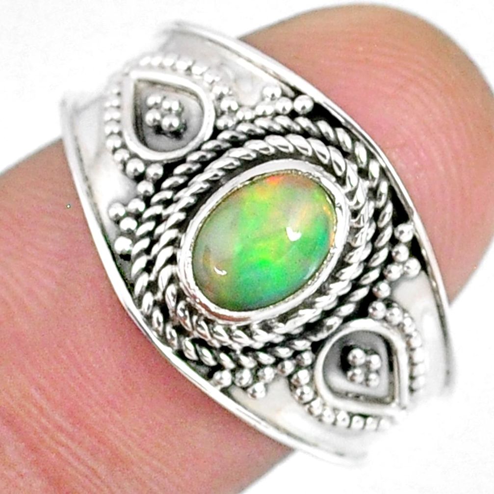 1.54cts natural ethiopian opal 925 sterling silver solitaire ring size 8 r59066