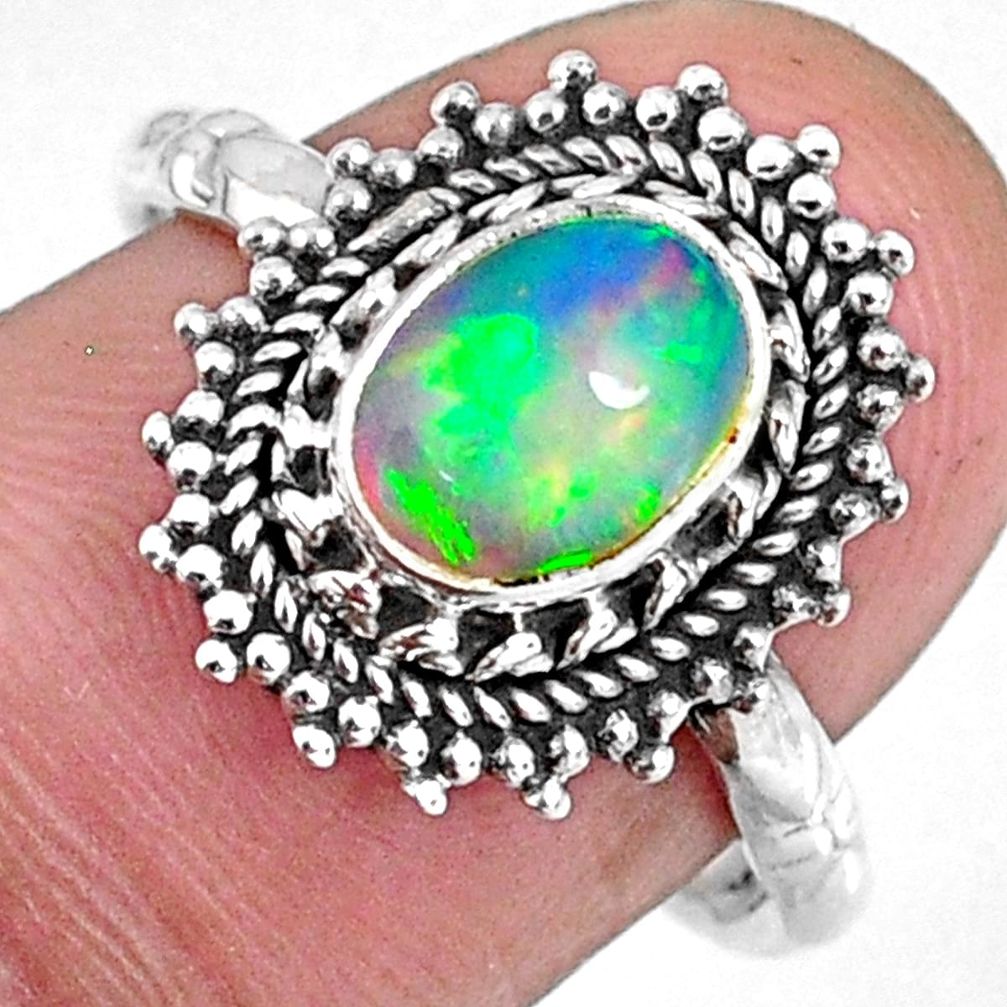 2.09cts natural ethiopian opal 925 sterling silver solitaire ring size 8 r59086