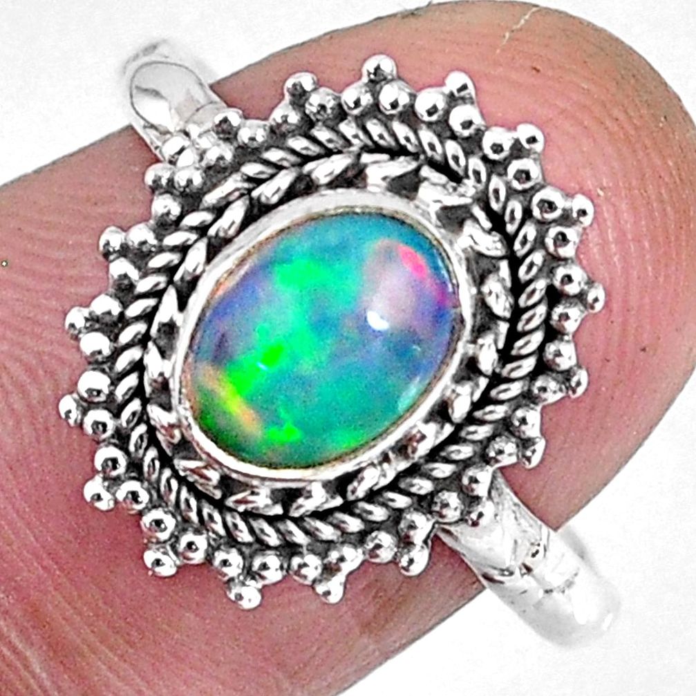 2.08cts natural ethiopian opal 925 sterling silver solitaire ring size 8 r59091
