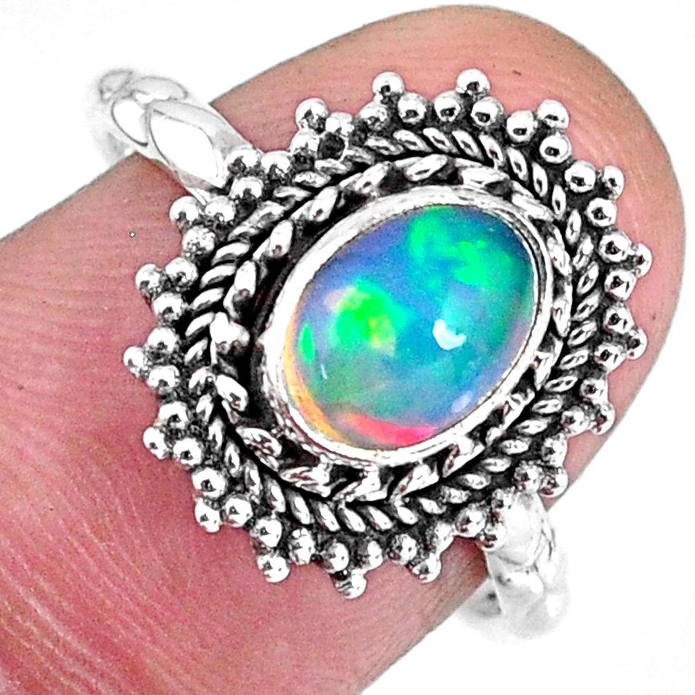 2.09cts natural ethiopian opal 925 sterling silver solitaire ring size 8 r59099