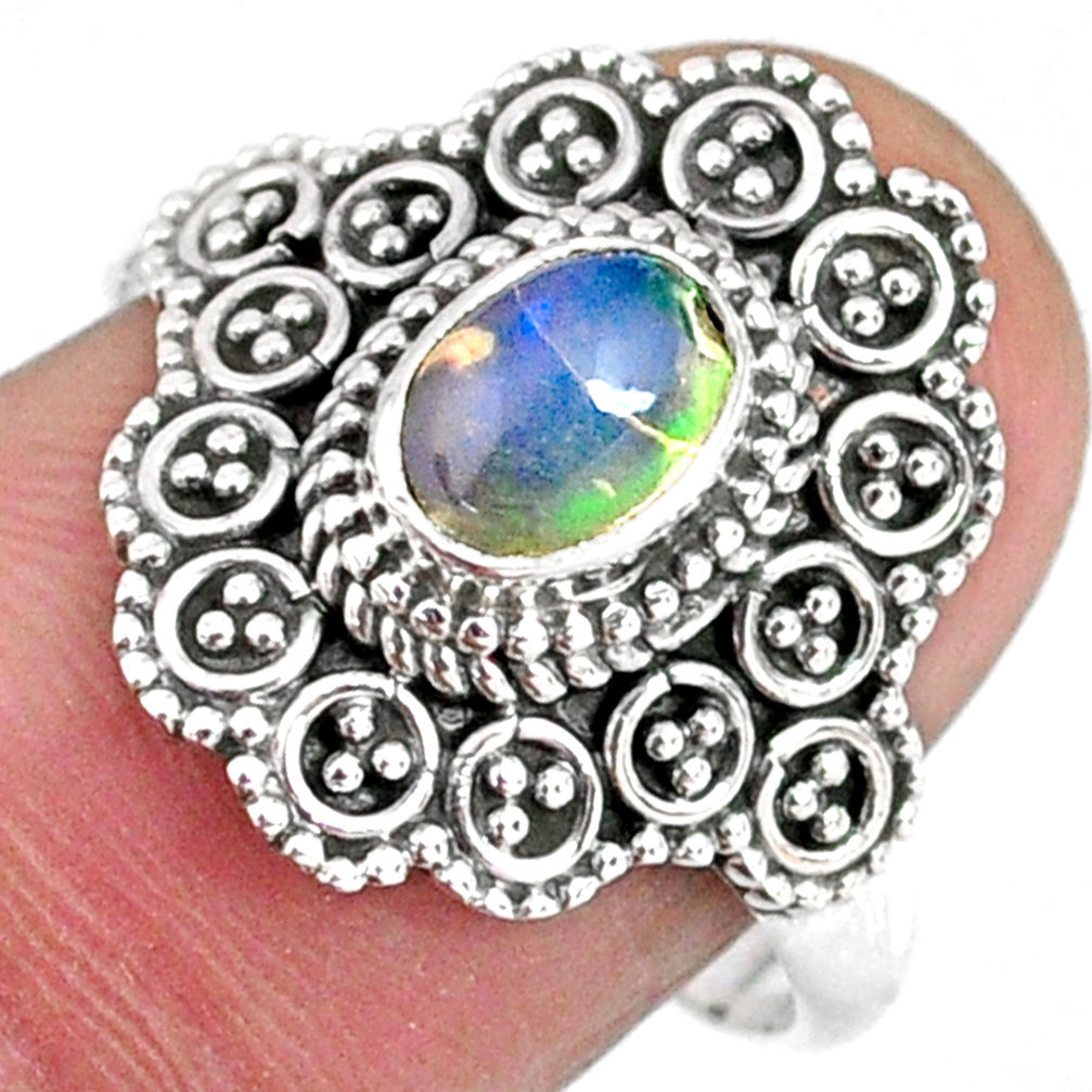 1.45cts natural ethiopian opal 925 sterling silver solitaire ring size 8 r59112