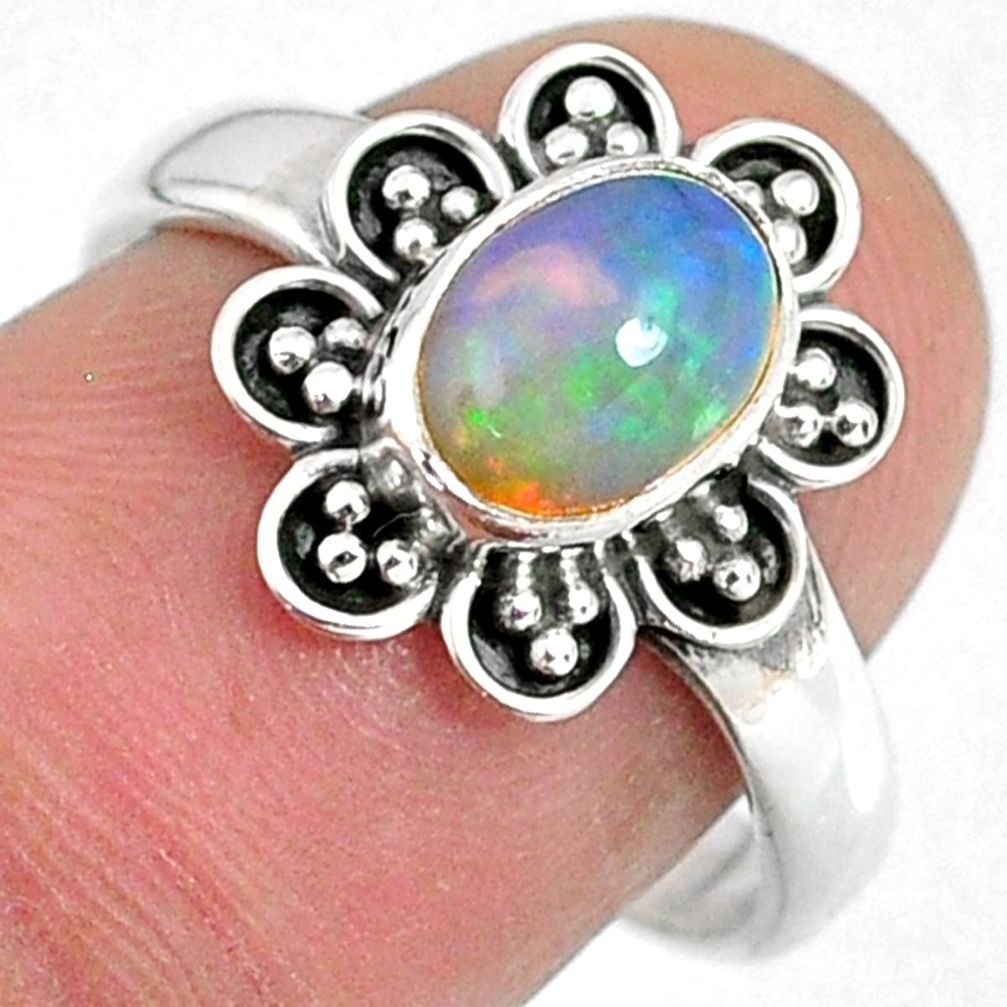 2.17cts natural ethiopian opal 925 sterling silver solitaire ring size 8 r59126