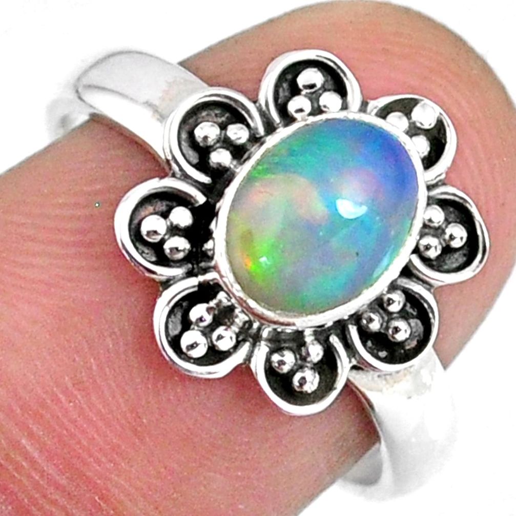 2.08cts natural ethiopian opal 925 sterling silver solitaire ring size 8 r59138