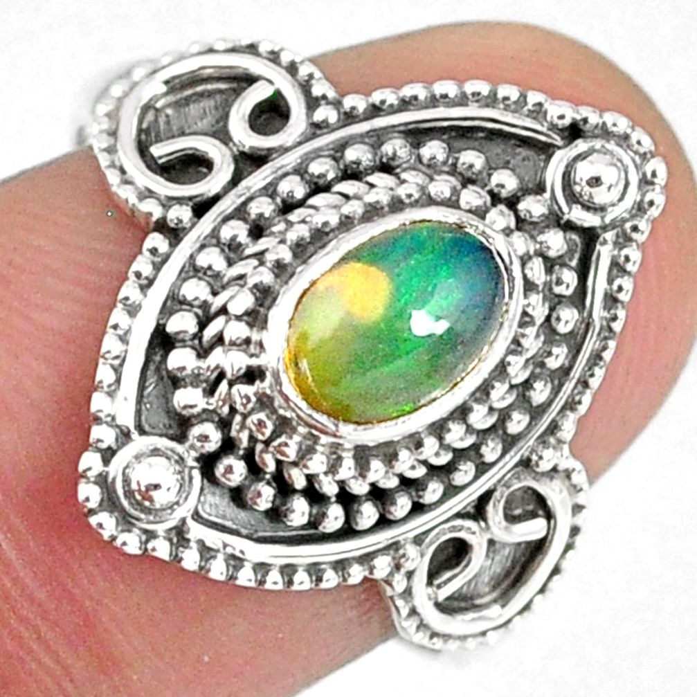 1.54cts natural ethiopian opal 925 sterling silver solitaire ring size 8 r59147