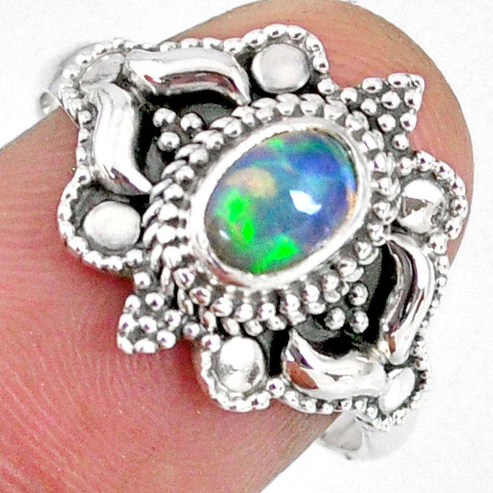 1.47cts natural ethiopian opal 925 sterling silver solitaire ring size 8 r59174