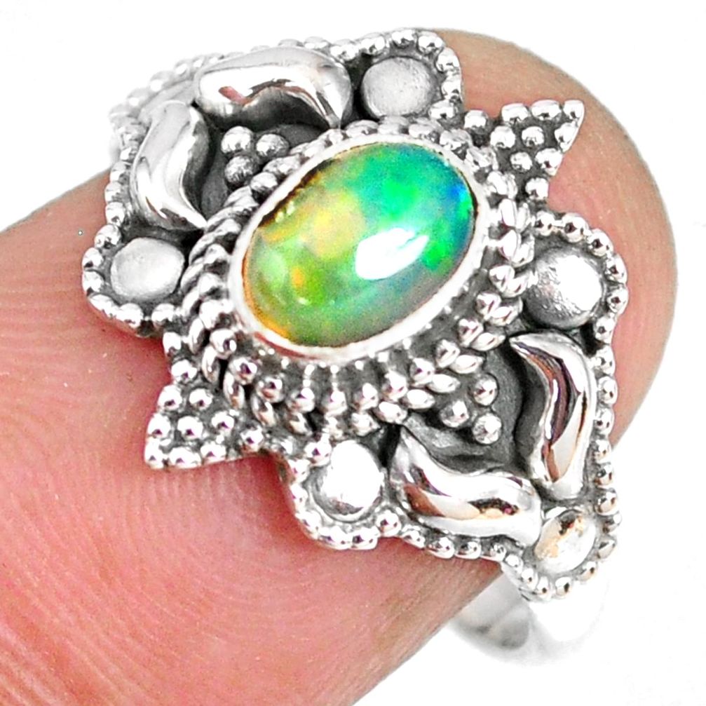 1.62cts natural ethiopian opal 925 sterling silver solitaire ring size 8 r59322