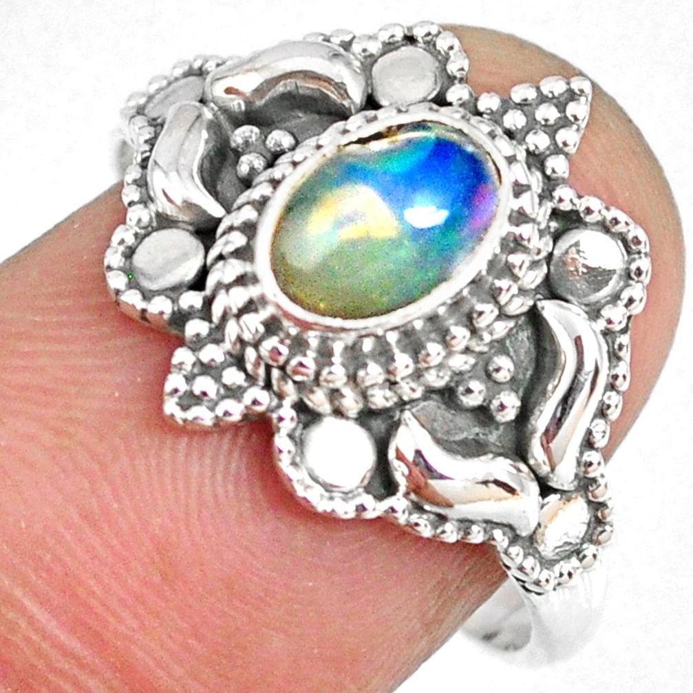 1.47cts natural ethiopian opal 925 sterling silver solitaire ring size 8 r59325