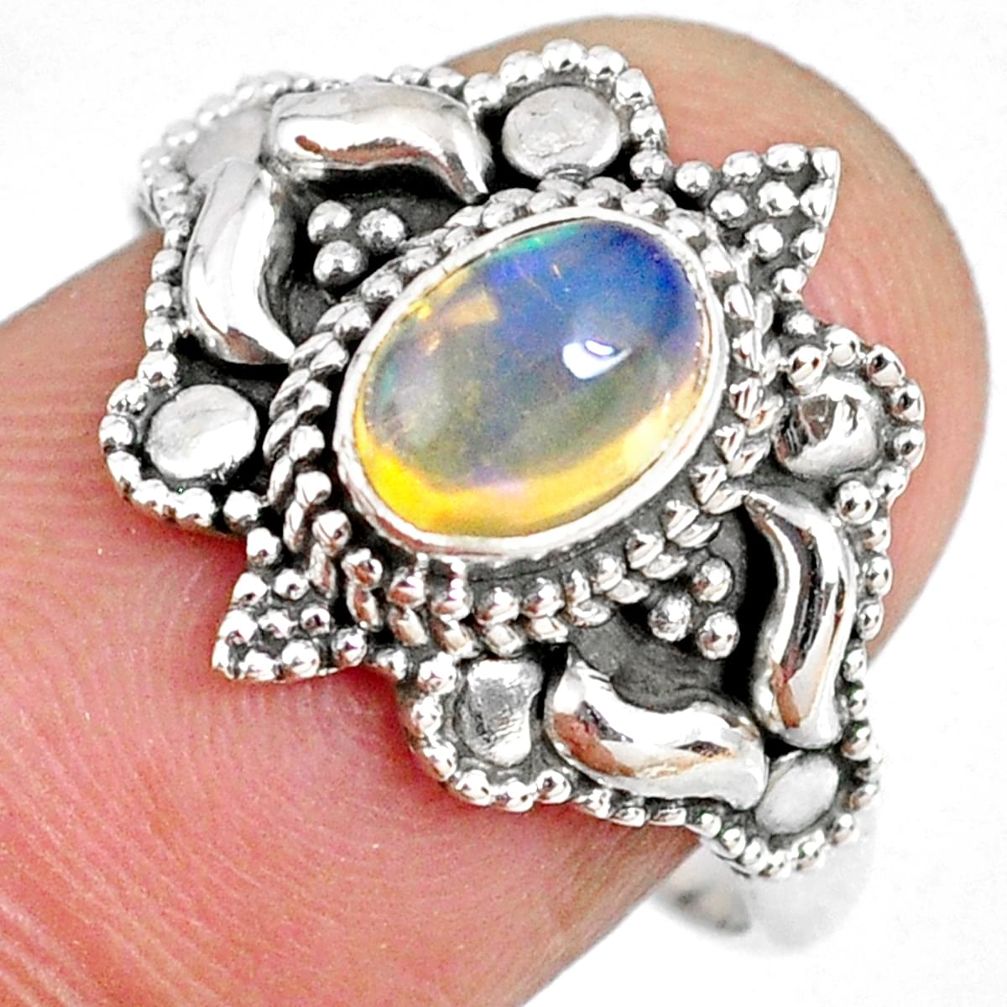 1.47cts natural ethiopian opal 925 sterling silver solitaire ring size 8 r59326