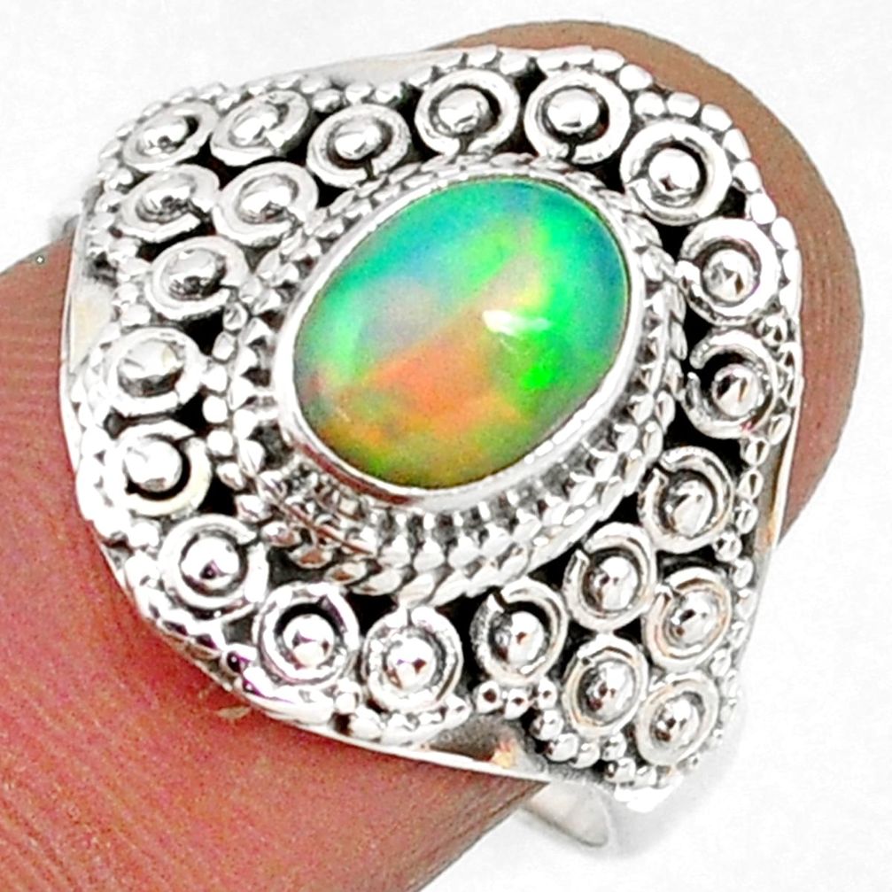 2.13cts natural ethiopian opal 925 sterling silver solitaire ring size 8 r61149
