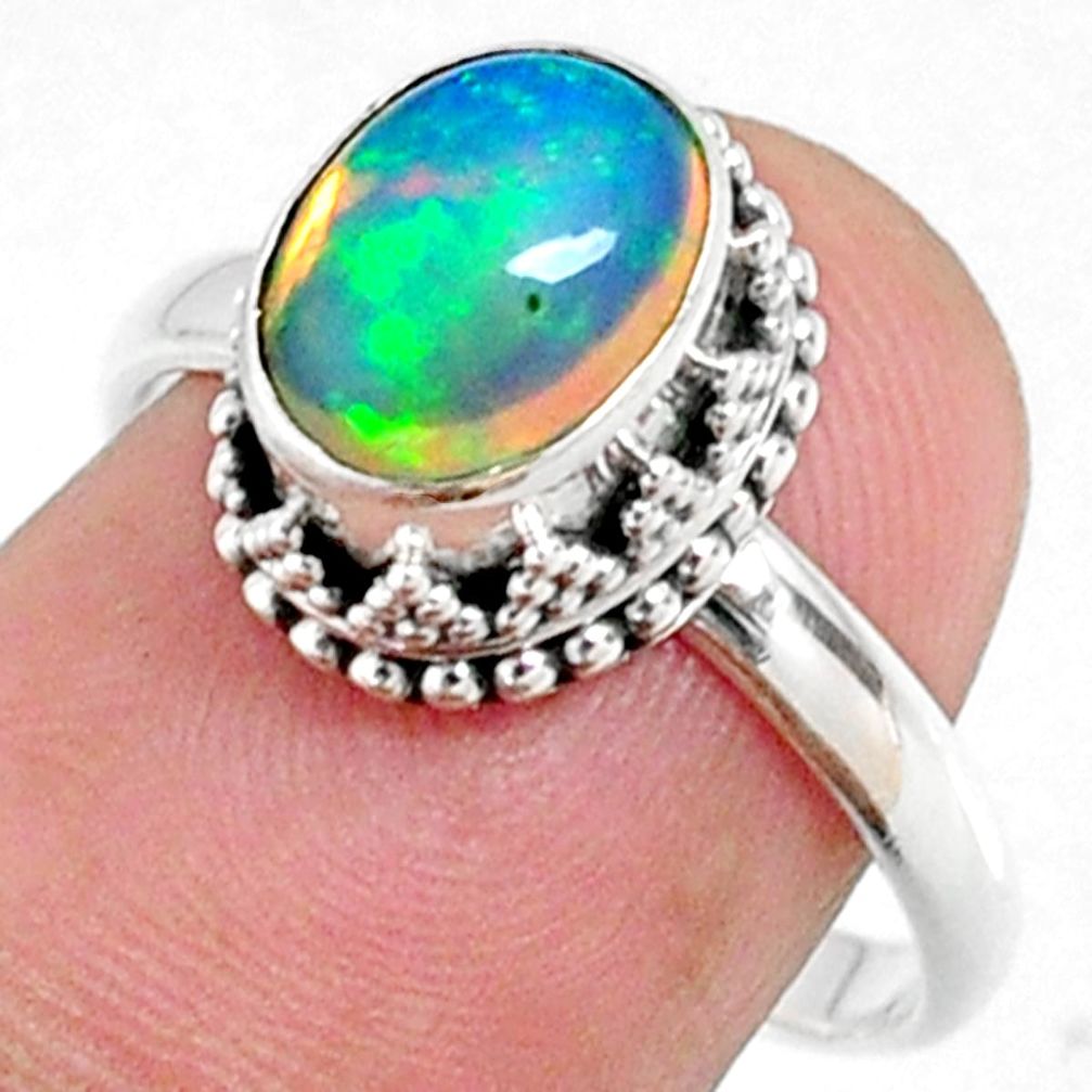 3.11cts natural ethiopian opal 925 sterling silver solitaire ring size 8 r64488