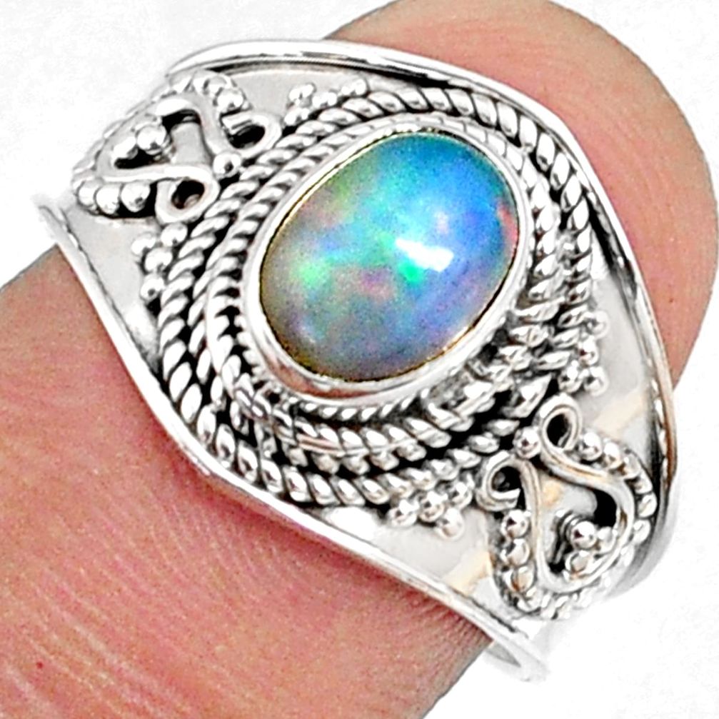 1.96cts natural ethiopian opal 925 sterling silver solitaire ring size 8 r69009