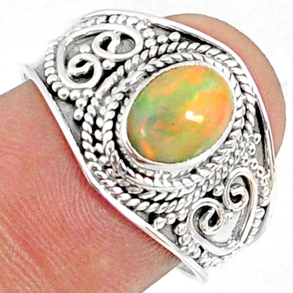2.17cts natural ethiopian opal 925 sterling silver solitaire ring size 8 r69022