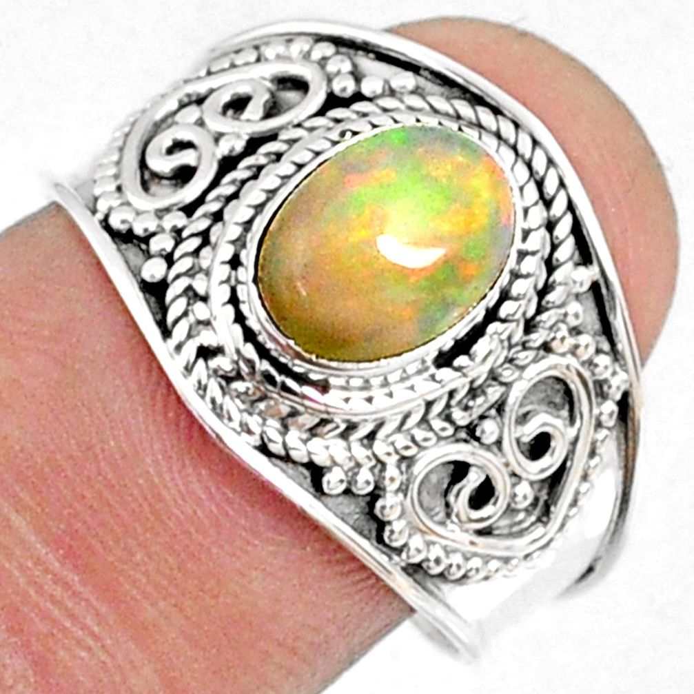 2.17cts natural ethiopian opal 925 sterling silver solitaire ring size 8 r69028