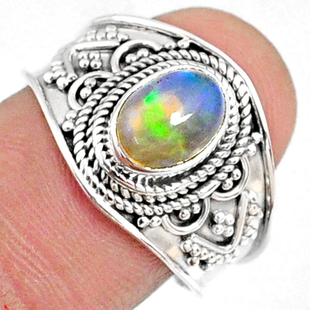 2.05cts natural ethiopian opal 925 sterling silver solitaire ring size 8 r69039