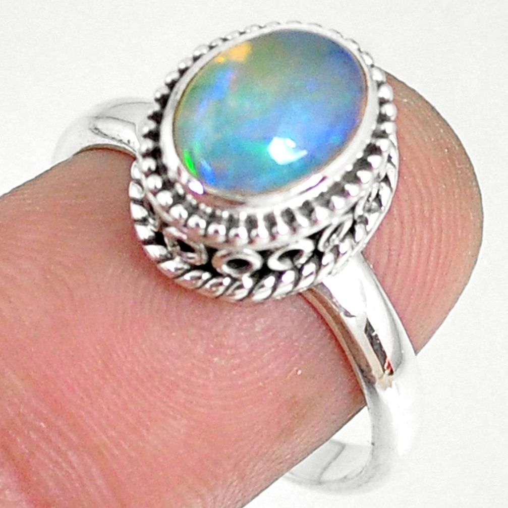 2.13cts natural ethiopian opal 925 sterling silver solitaire ring size 8 r75355