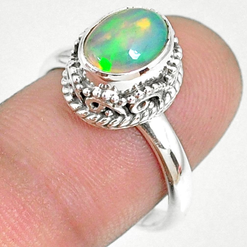 2.97cts natural ethiopian opal 925 sterling silver solitaire ring size 8 r75368