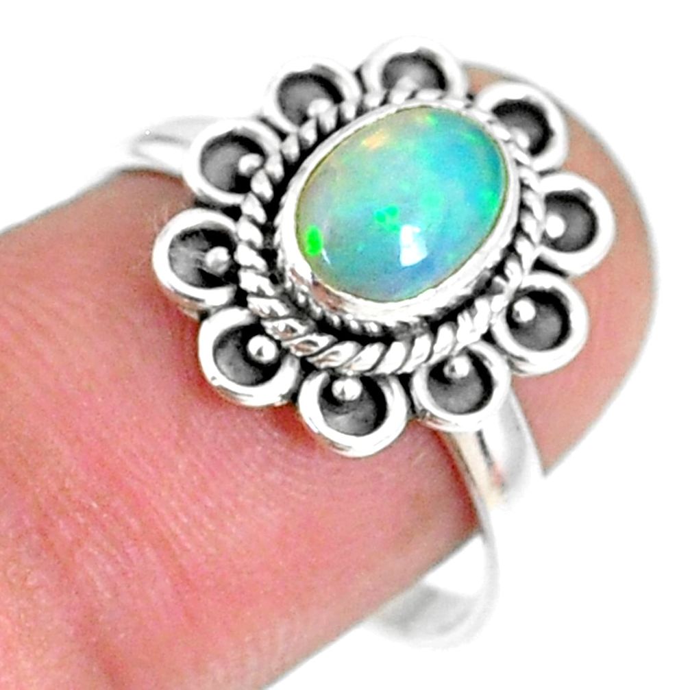 1.96cts natural ethiopian opal 925 sterling silver solitaire ring size 8 r75381