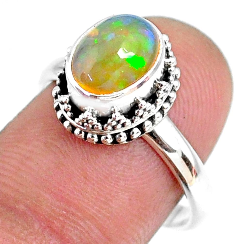2.98cts natural ethiopian opal 925 sterling silver solitaire ring size 8 r75405