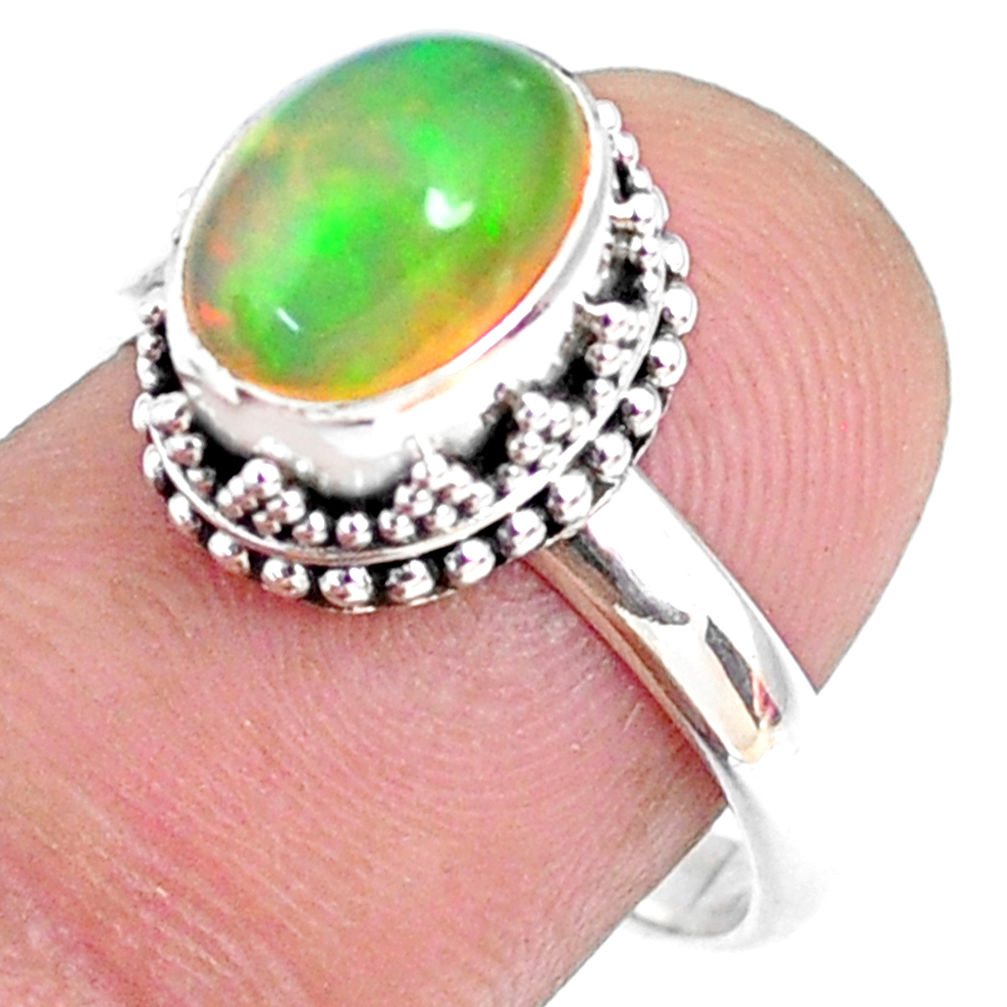2.98cts natural ethiopian opal 925 sterling silver solitaire ring size 8 r75413