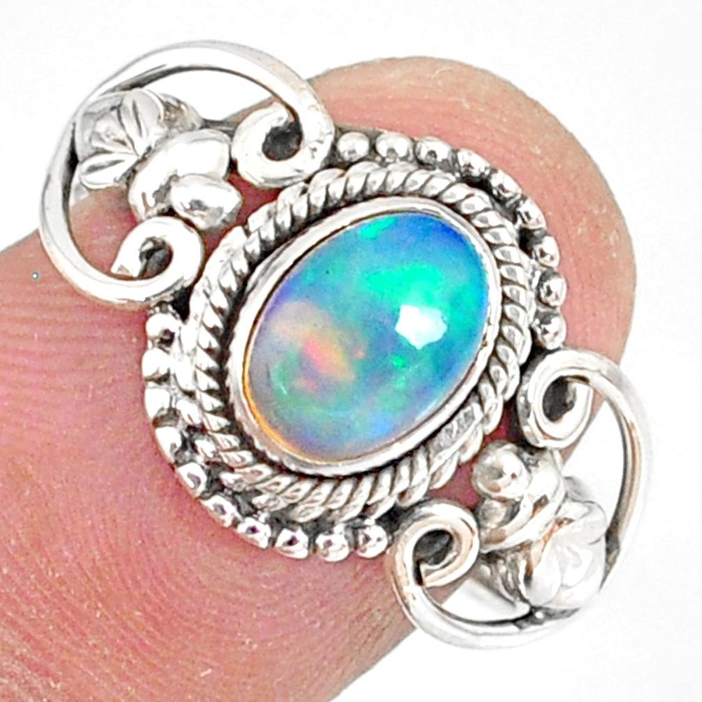 2.08cts natural ethiopian opal 925 sterling silver solitaire ring size 8 r82306