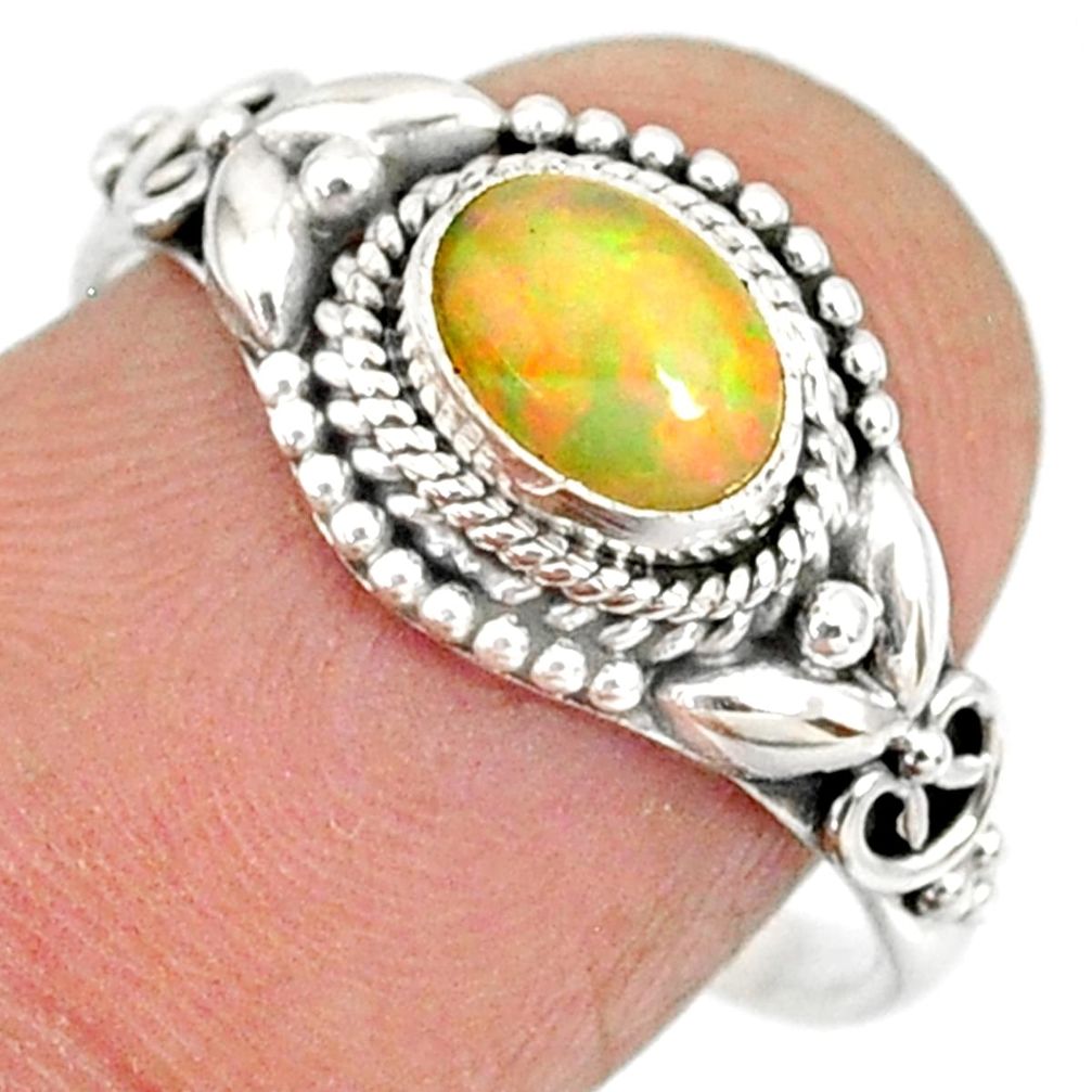 1.45cts natural ethiopian opal 925 sterling silver solitaire ring size 8 r85441