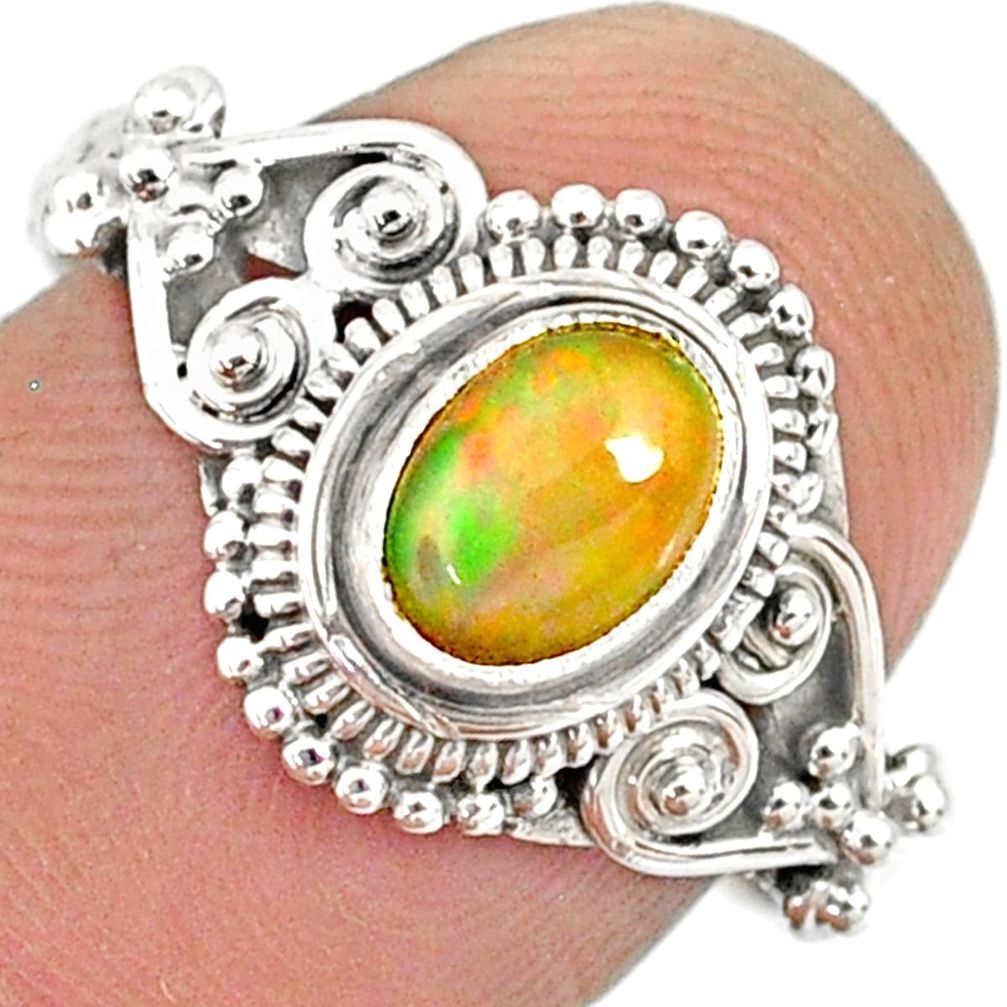 1.46cts natural ethiopian opal 925 sterling silver solitaire ring size 8 r85471