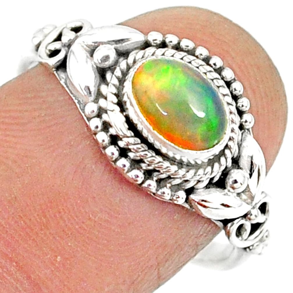 1.48cts natural ethiopian opal 925 sterling silver solitaire ring size 8 r85482