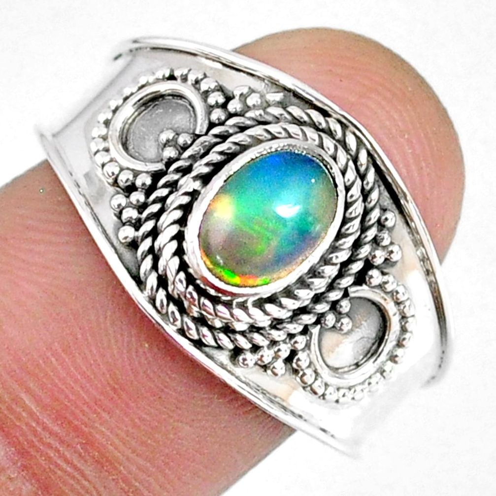 1.53cts natural ethiopian opal 925 sterling silver solitaire ring size 9 r59026