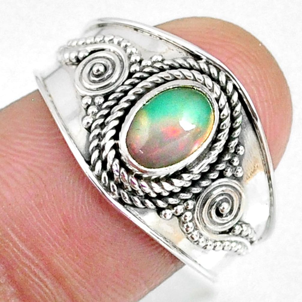 1.57cts natural ethiopian opal 925 sterling silver solitaire ring size 9 r59058